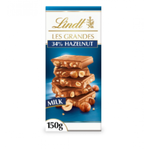 Lindt Les Grandes Σοκολάτα Γάλακτος Με Ολόκληρα Φουντούκια 150gr