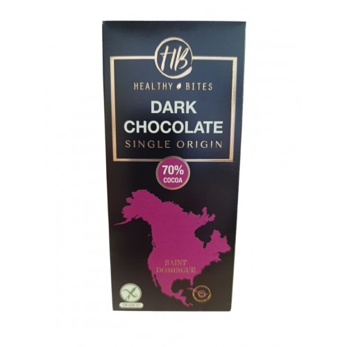 Healthy Bites Σοκολάτα Υγείας Single Origin Saint Domingue  Με Κακάο 70 τοις εκατό Χωρίς Προσθήκη Ζάχαρης 100gr