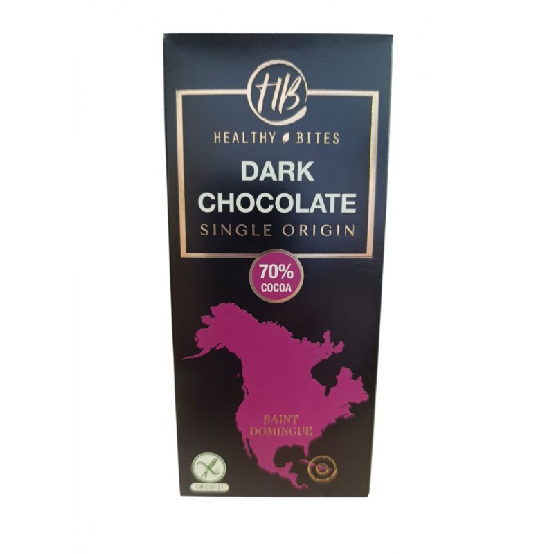 Healthy Bites Σοκολάτα Υγείας Single Origin Saint Domingue  Με Κακάο 70 τοις εκατό Χωρίς Προσθήκη Ζάχαρης 100gr
