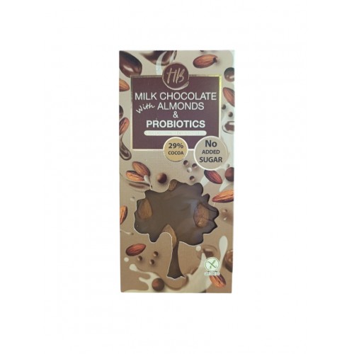 Healthy Bites Σοκολάτα Γάλακτος με Αμύγδαλα και Προβιοτικά 29 τοις εκατό κακάο 100gr