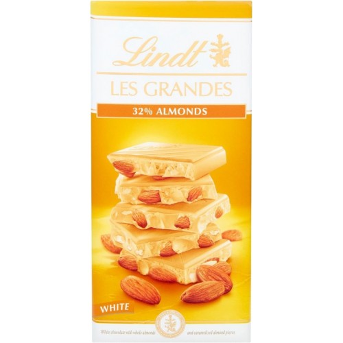 Lindt Les Grandes Λευκή Σοκολάτα Με Ολόκληρα Αμύγδαλα 150gr