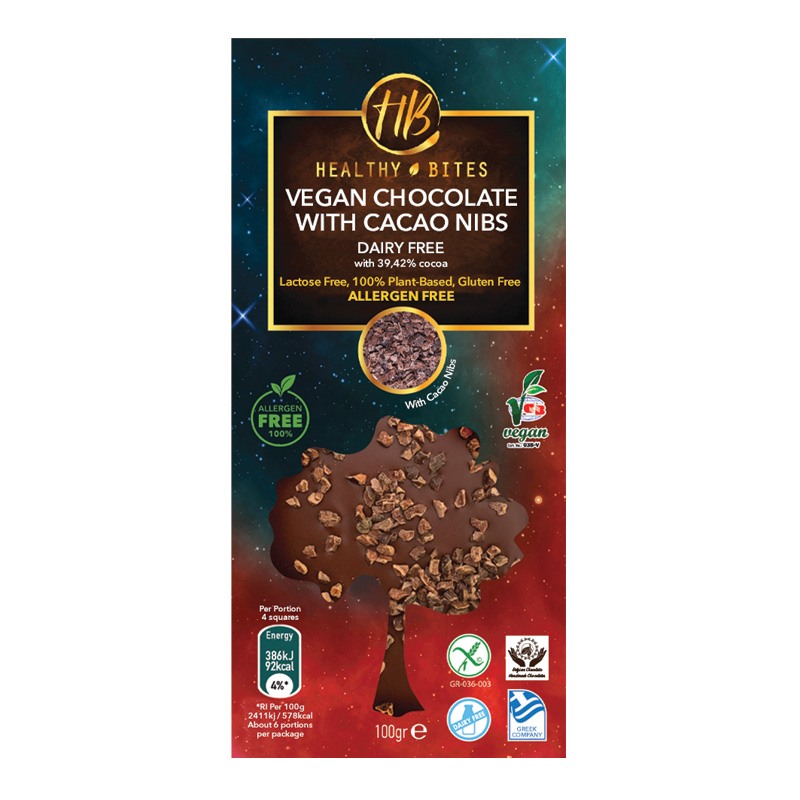 Healthy Bites Σοκολάτα Vegan Με Cacao Nibs 100gr