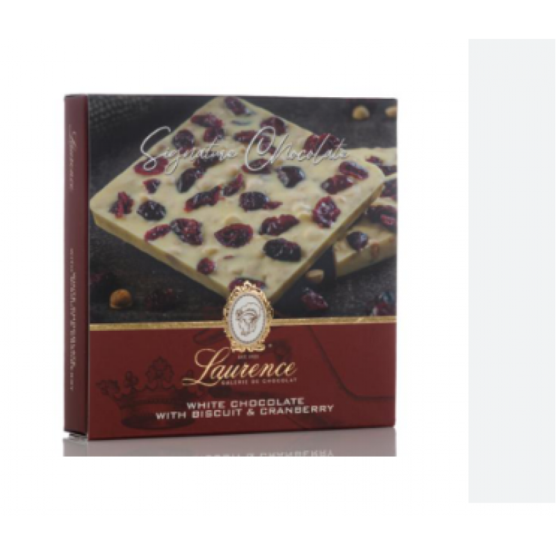 Laurence Signature Collection White Chocolate With Biscuit and Cranberry 100gr