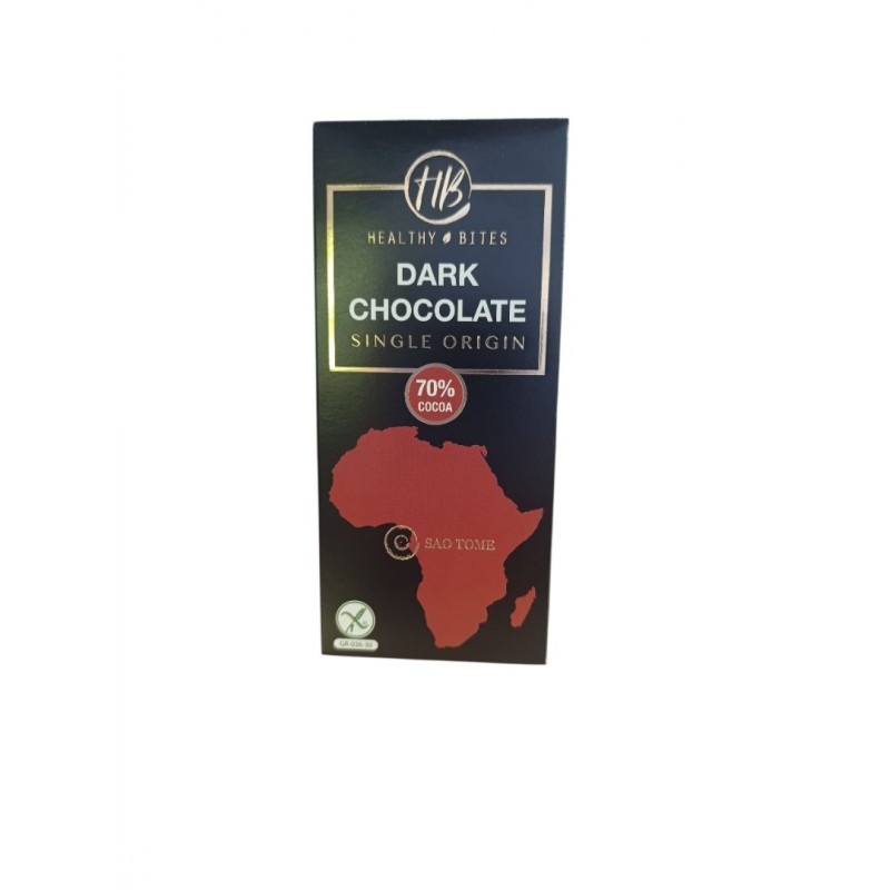 Healthy Bites Σοκολάτα Υγείας Single Origin Sao Tome Με Κακάο 70 τοις εκατό Χωρίς Προσθήκη Ζάχαρης 100gr