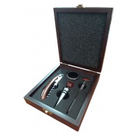 Ξύλινο Κουτί Δώρου με 1 Ανοιχτήρι Κρασιού,1 Πώμα,1 Θερμόμετρο και 1 Drop Stop